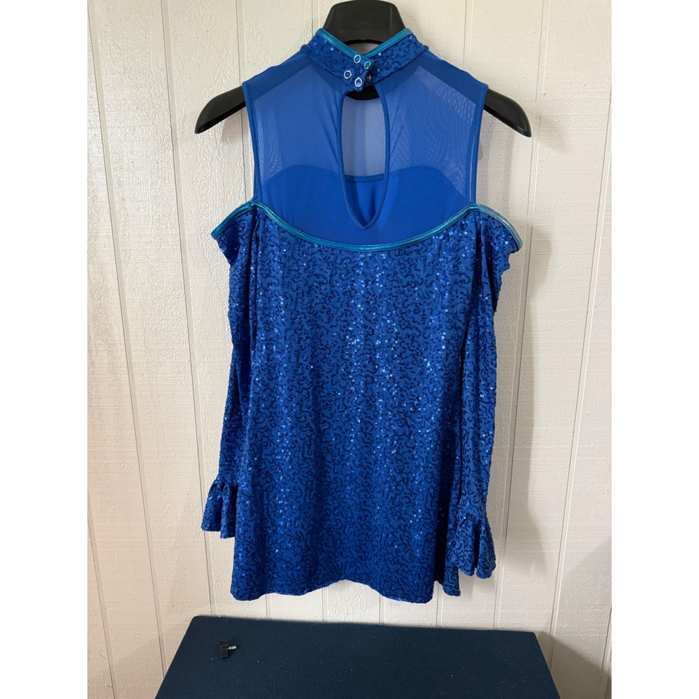 Weissman Royal Blue Sequin Cold Shoulder Dance Costume Mock Neck Ruffle Size SA - Picture 4 of 6